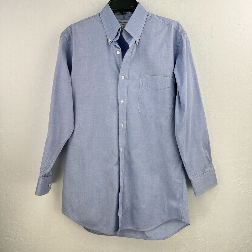 Paul Fredrick Dress‎ Shirt Mens 15.5 Blue Cotton Button Down Long Sleeve Formal